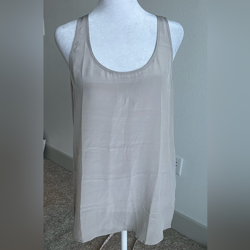 American Vintage Grey/Tan Sleeveless Relaxed long 100% Silk Tank Top $200